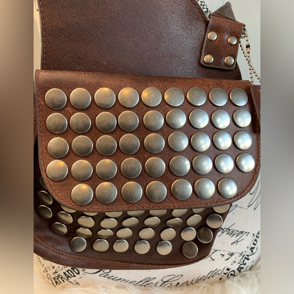 Brown and Silver Leather Studded Crossbody Bag - Picture 2 of 11